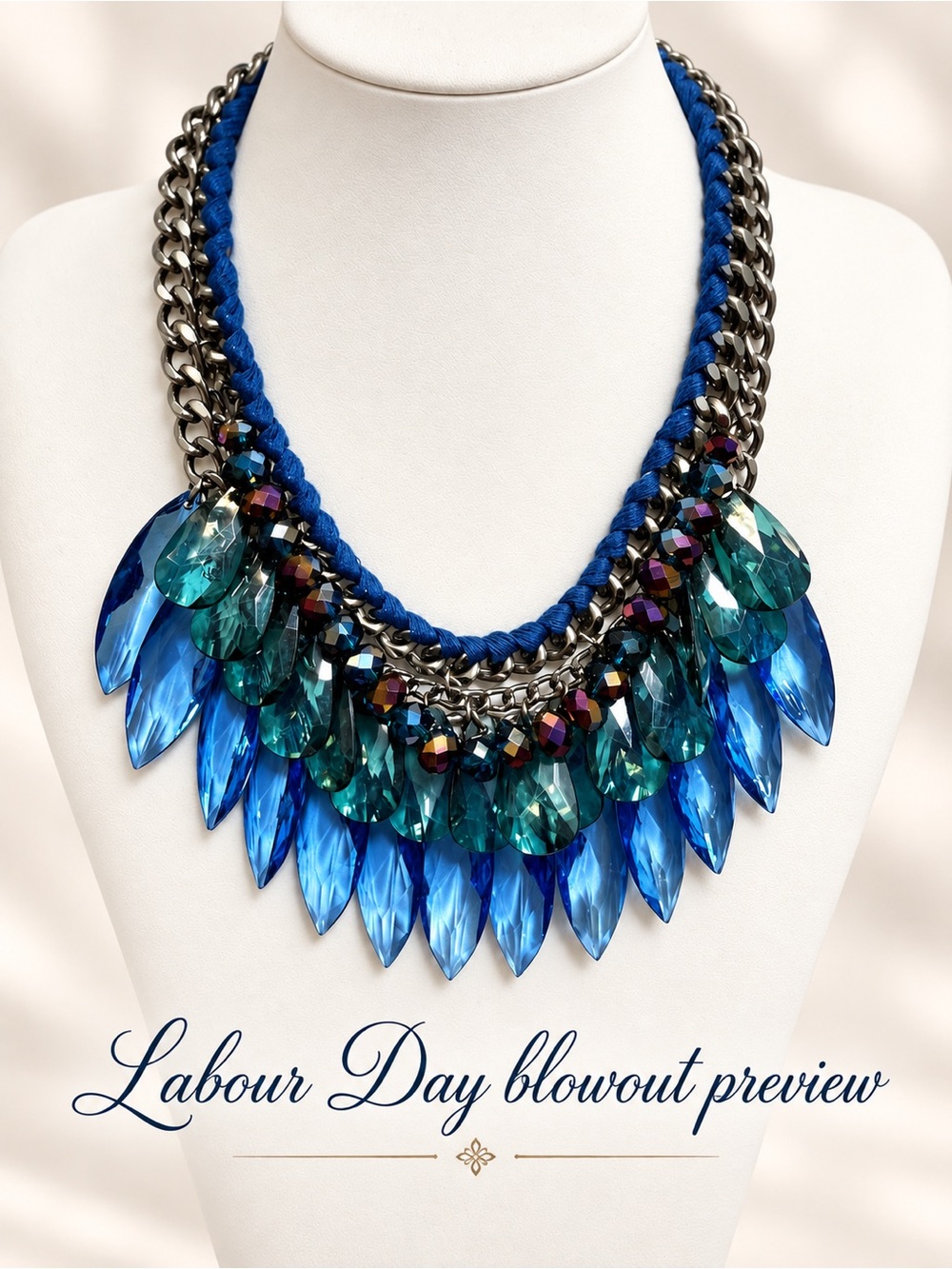 Electric Blue Teardrop Statement Necklace - Women Jewelry